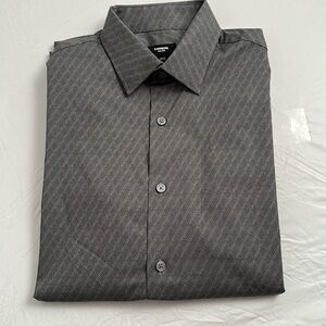 Express gray and black pattern slim 1MX stretch button down dress shirt